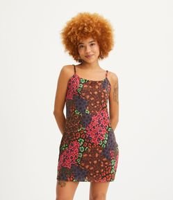 Vestido Curto de Alça com Estampa Anima Print Onça Colorida