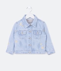 Jaqueta Jeans Infantil com Margaridas Bordadas - Tam 1 a 5 anos