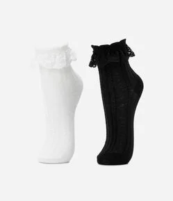 Kit 02 Meias Infantis com Babados de Renda - Tam 19 ao 34