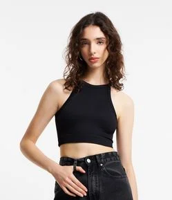 Blusa Cropped Sem Manga e Sem Costura com Decote Halter