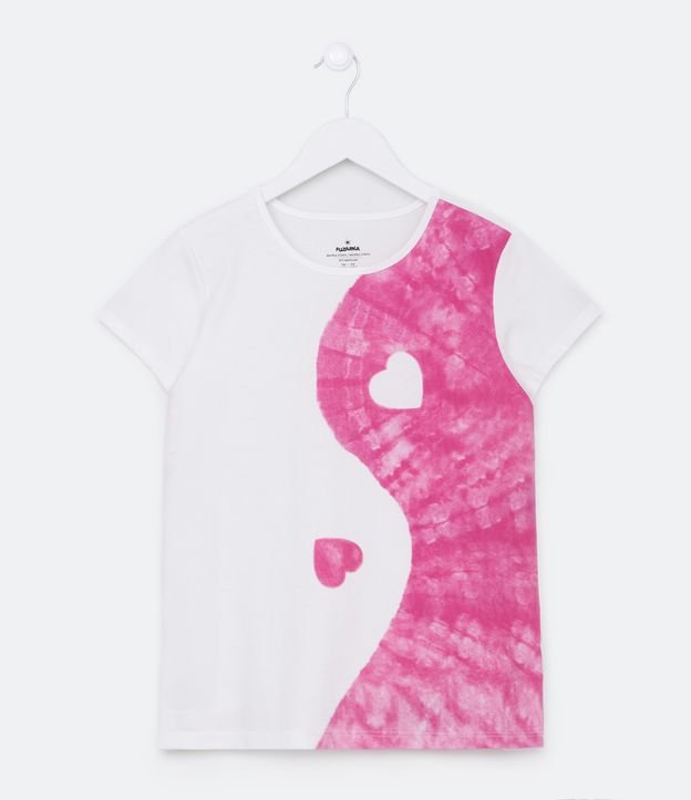 Camiseta Infantil com Estampa Ying Yang de Corações - Tam 5 a 14 Anos Rosa 1