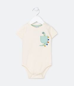 Body Infantil com Bordado de Dino no Bolsinho - Tam 0 a 18 meses