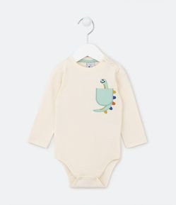 Body Infantil com Bordado de Dino no Bolsinho - Tam 0 a 18 meses