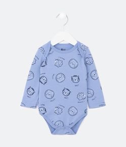 Body Infantil com Estampa de Carinhas de Bichinhos em Outline - Tam 0 a 18 meses