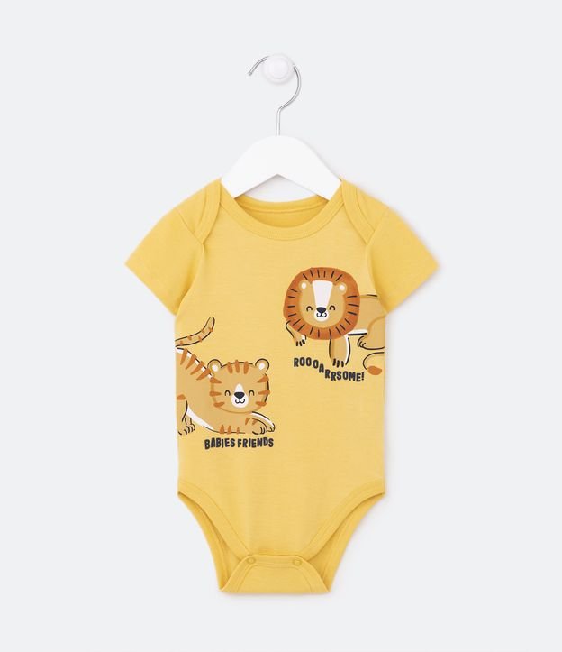 Body Infantil com Estampa Leão e Tigrinho - Tam 0 a 18 meses