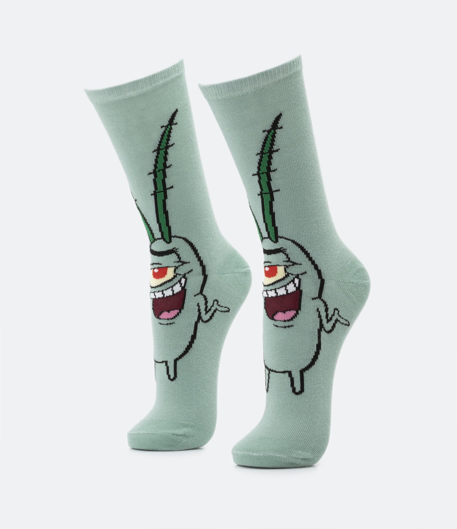 Meia Cano Alto em Algodão com Estampa do Plankton Verde 1