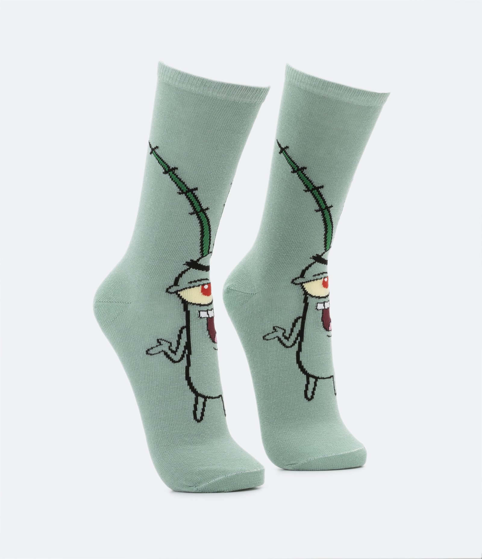 Meia Cano Alto em Algodão com Estampa do Plankton Verde 2