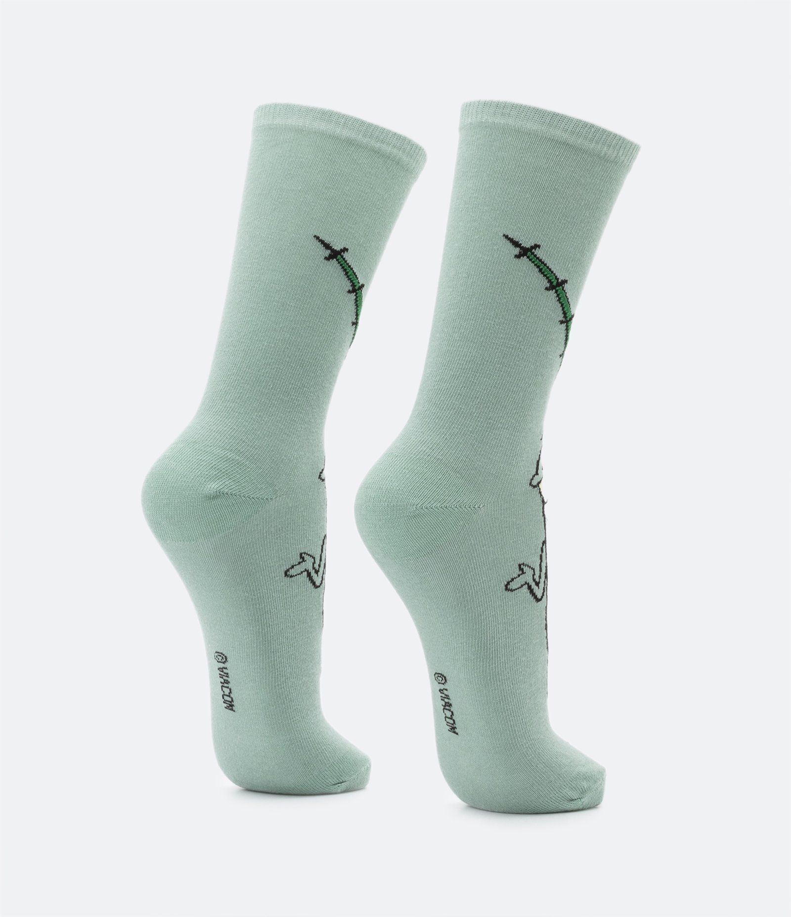 Meia Cano Alto em Algodão com Estampa do Plankton Verde 3