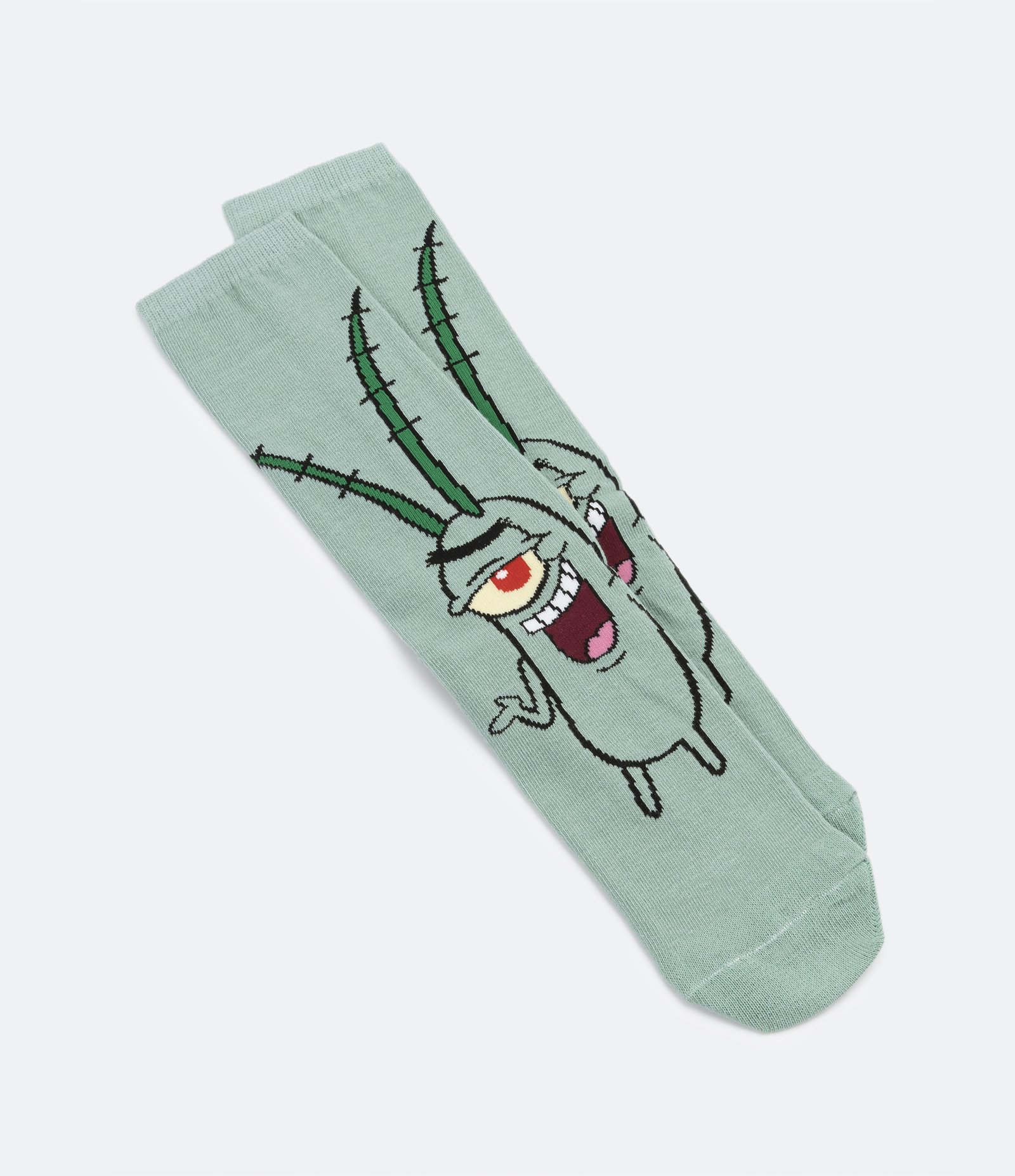 Meia Cano Alto em Algodão com Estampa do Plankton Verde 4