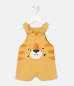 Jardineira Infantil em Moletom com Estampa Tigrinho - Tam 0 a 18 meses