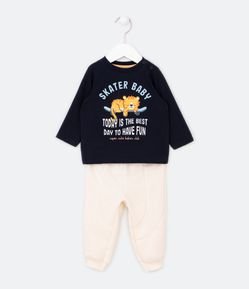 Conjunto Infantil com Estampa de Tigrinho no Skate - Tam 0 a 18 meses