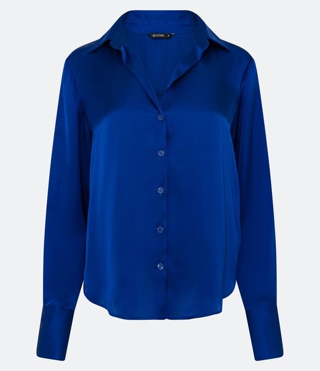 Camisa em Cetim com Recortes e Botões Azul Médio 5