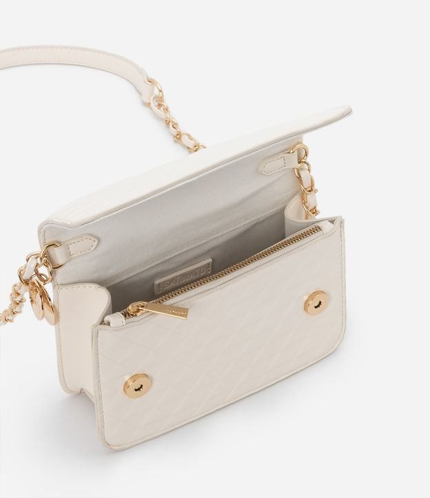 Bolsa Transversal em PU com Textura Embossed e Alça de Corrente Off White 5