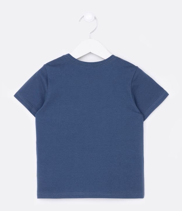 Camiseta Infantil com Estampa e Bolsinho Interativo Cara de Dino - Tam 1 a 5 Anos Azul Escuro 2