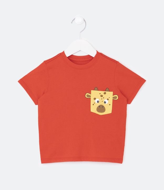 Camiseta Infantil com Bolsinho Interativo de Girafa - Tam 1 a 5 Anos - Cor: Laranja - Tamanho: 02