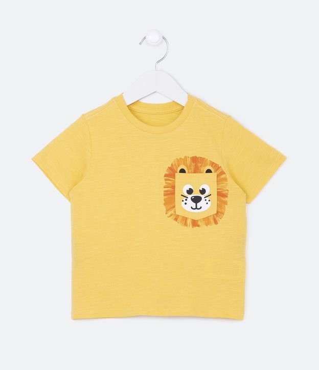 Camiseta Infantil com Bolsinho Interativo de Leãozinho - Tam 1 a 5 Anos