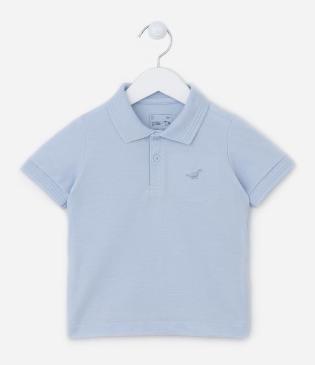 Camiseta Polo Infantil com Bordado e Fenda Lateral- Tam 1 a 5 Anos Azul 1
