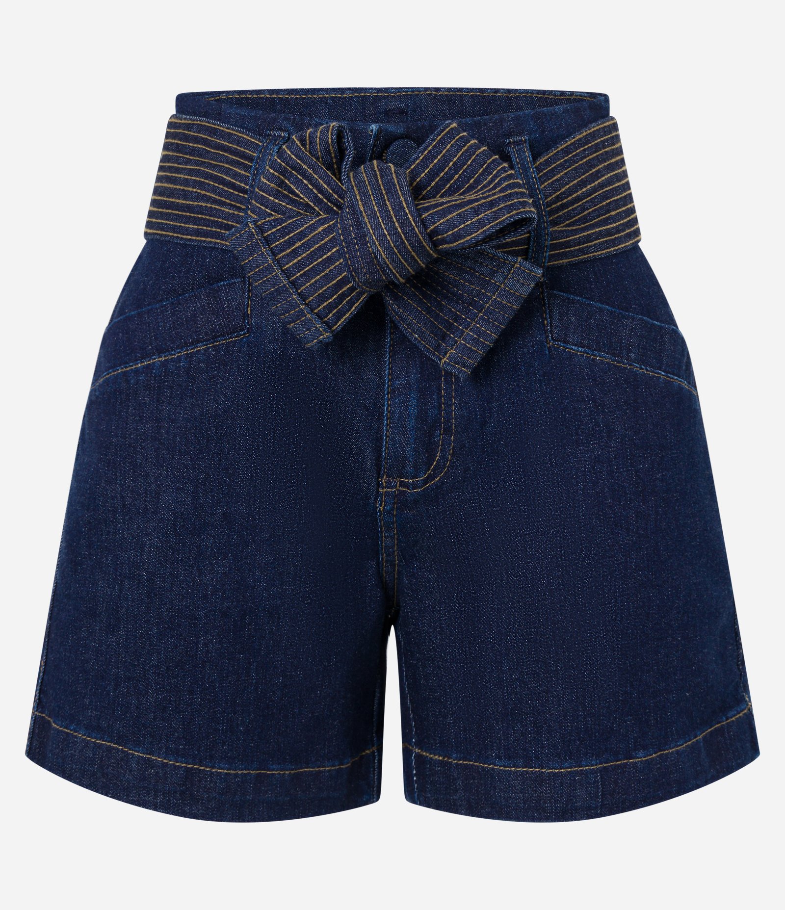 Short Mom em Jeans com Elastano e Cinto Faixa Azul Marinho 5