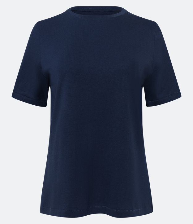 Camiseta Básica em Algodão com Manga Curta Azul Escuro 5