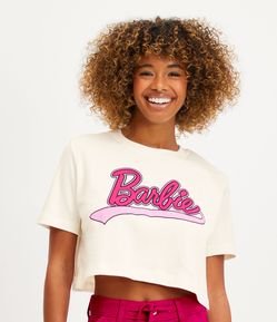 Blusa Cropped em Meia Malha com Lettering Barbie