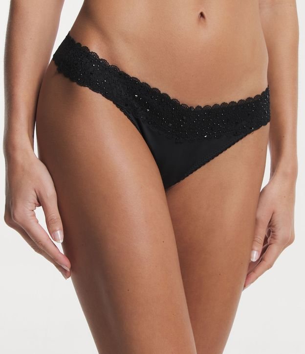Calcinha String Fio em Renda com Brilhos e Lateral Média