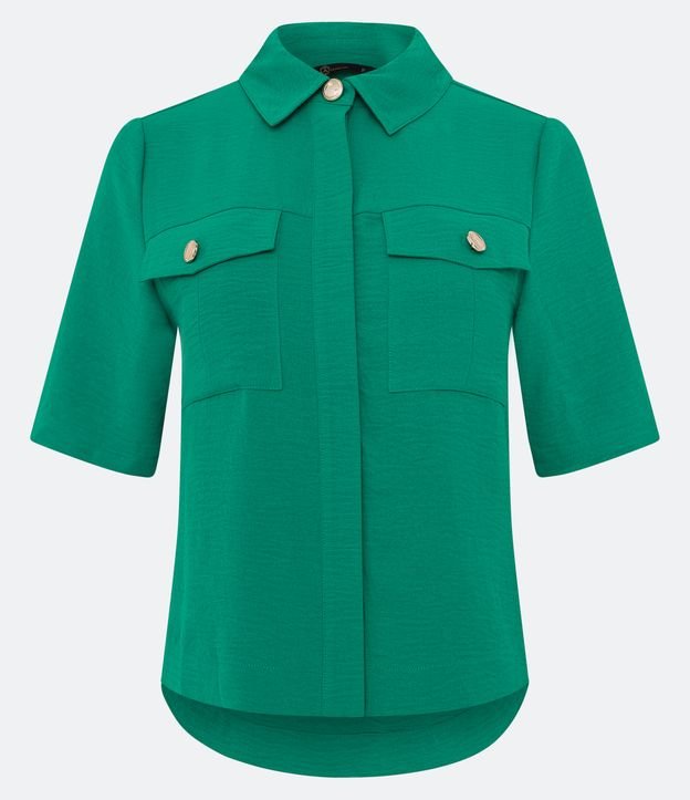 Camisa Texturizada com Bolsos Frontais e Botões Diferenciados Verde 6