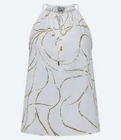 Blusa Sem Manga em Chiffon com Linhas Metalizadas