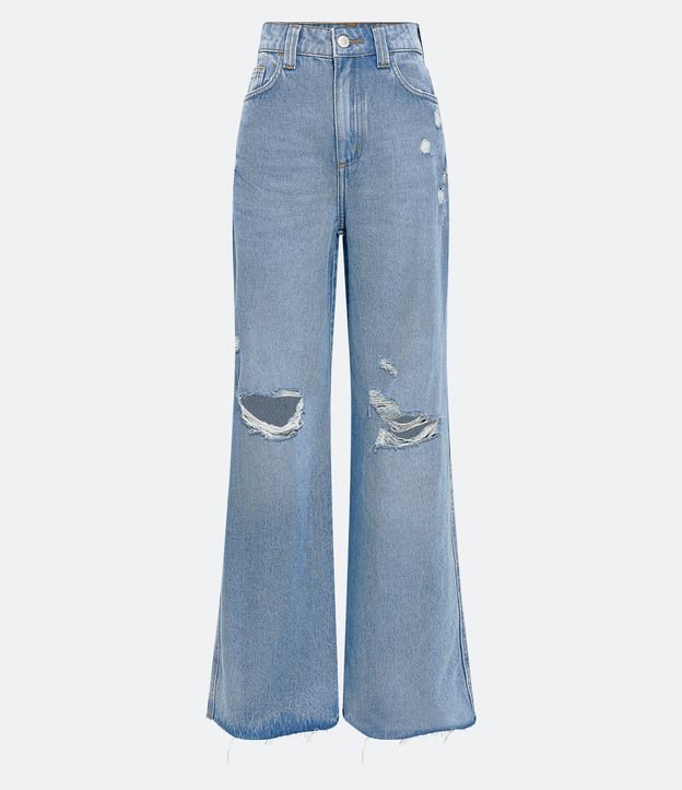Calça Anos 90 Jeans com Bordado de Coração e Barra a Fio Azul 6