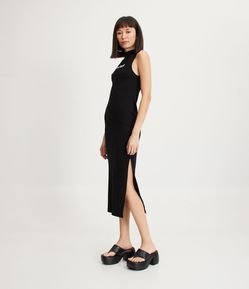 Vestido Midi Sem Manga em Ribana com Lettering Love Hard