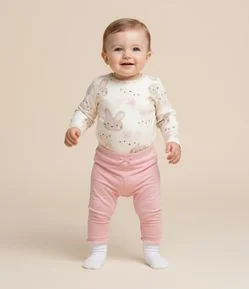 Calça Infantil com Cós Virado e Laço Aplicado - Tam RN a 18 Meses