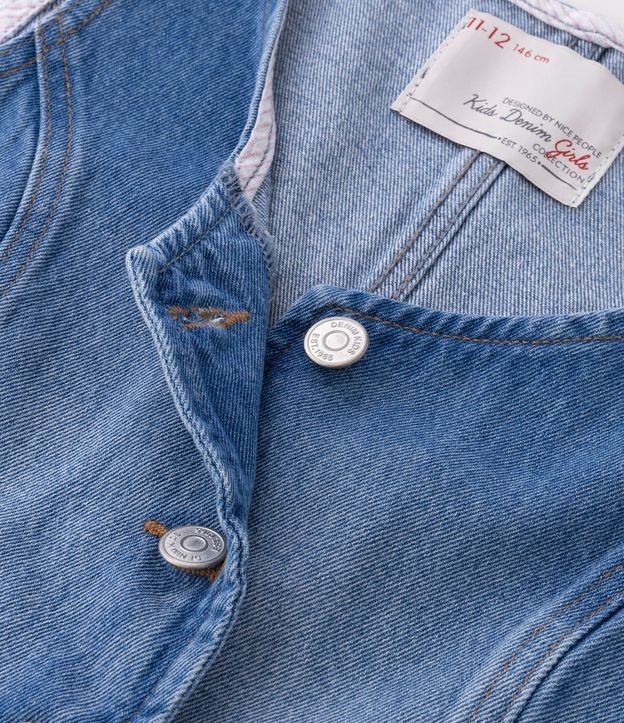 Colete Infantil em Jeans com Botões - Tam 5 a 14 Anos Azul 4