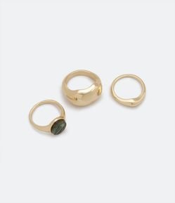 Kit 03 Anillos en Metal con Piedra y Diferentes Formas