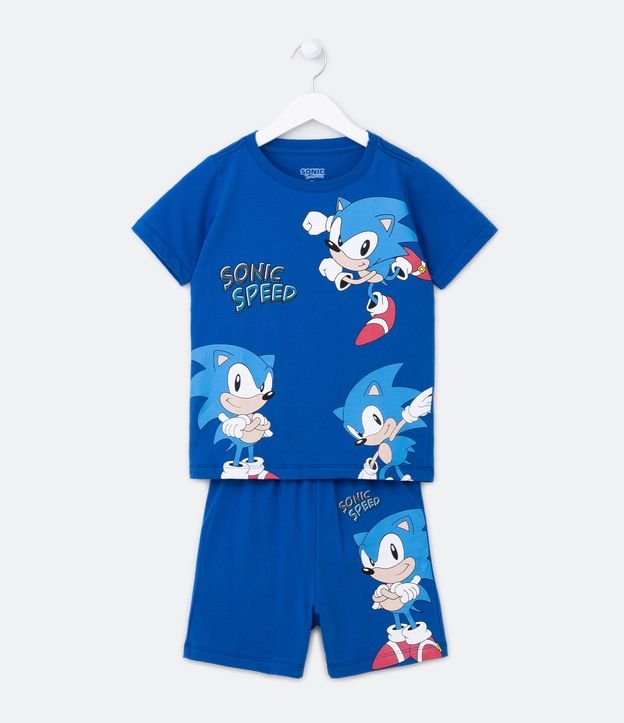 Pijama Corto Infantil con Estampa Sonic - Talle 5 a 14 años Azul 1