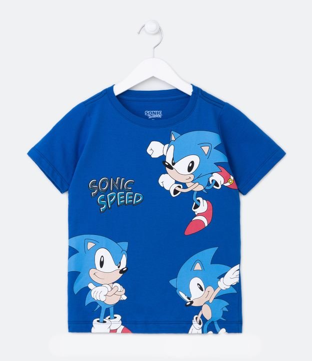 Pijama Corto Infantil con Estampa Sonic - Talle 5 a 14 años Azul 2