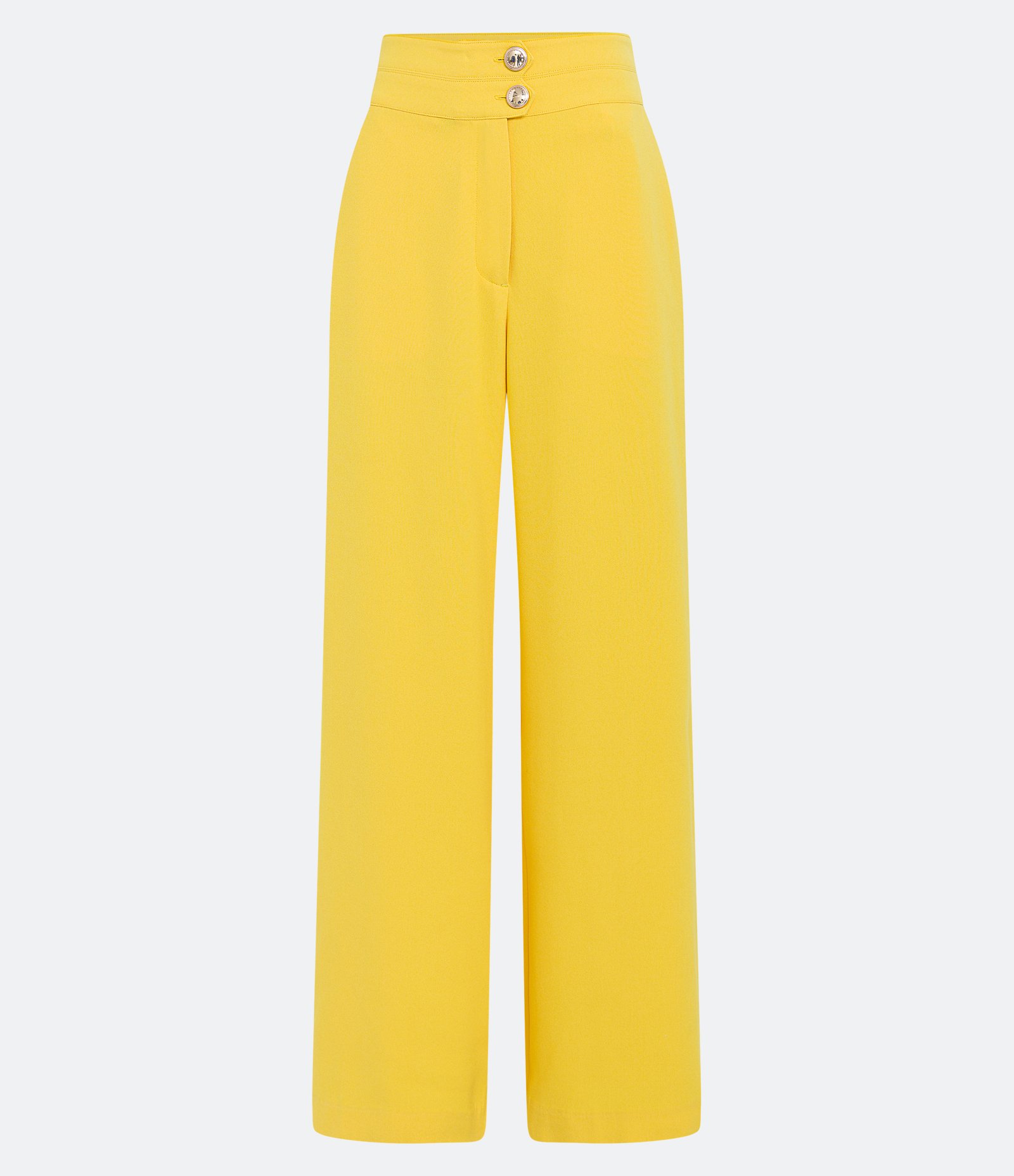 Calça Reta Cintura Alta em Crepe com Bolsos Amarelo 5