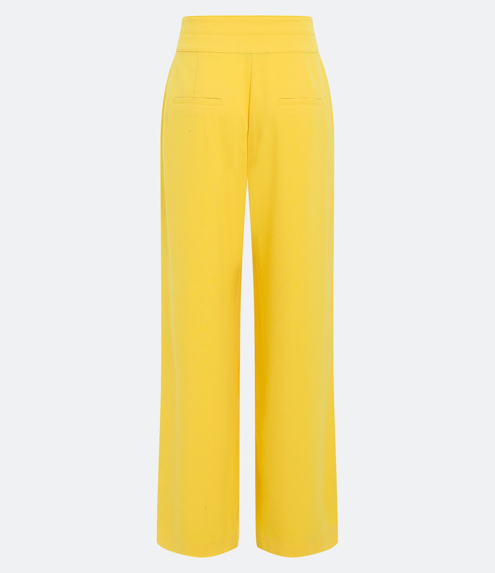 Calça Reta Cintura Alta em Crepe com Bolsos Amarelo 6