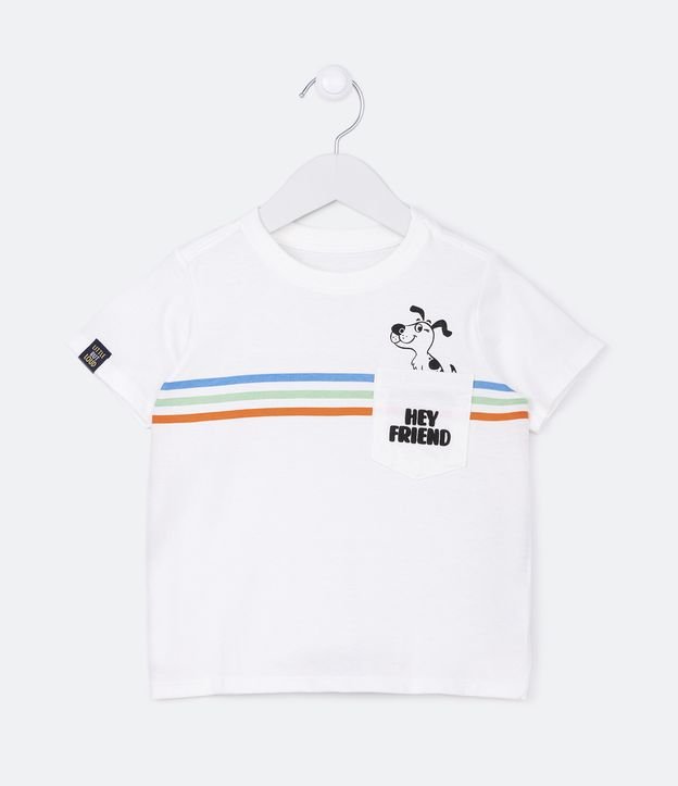 Camiseta Infantil Estampa Cachorrinho Saindo do Bolso - Tam 1 a 5 Anos Branco 1