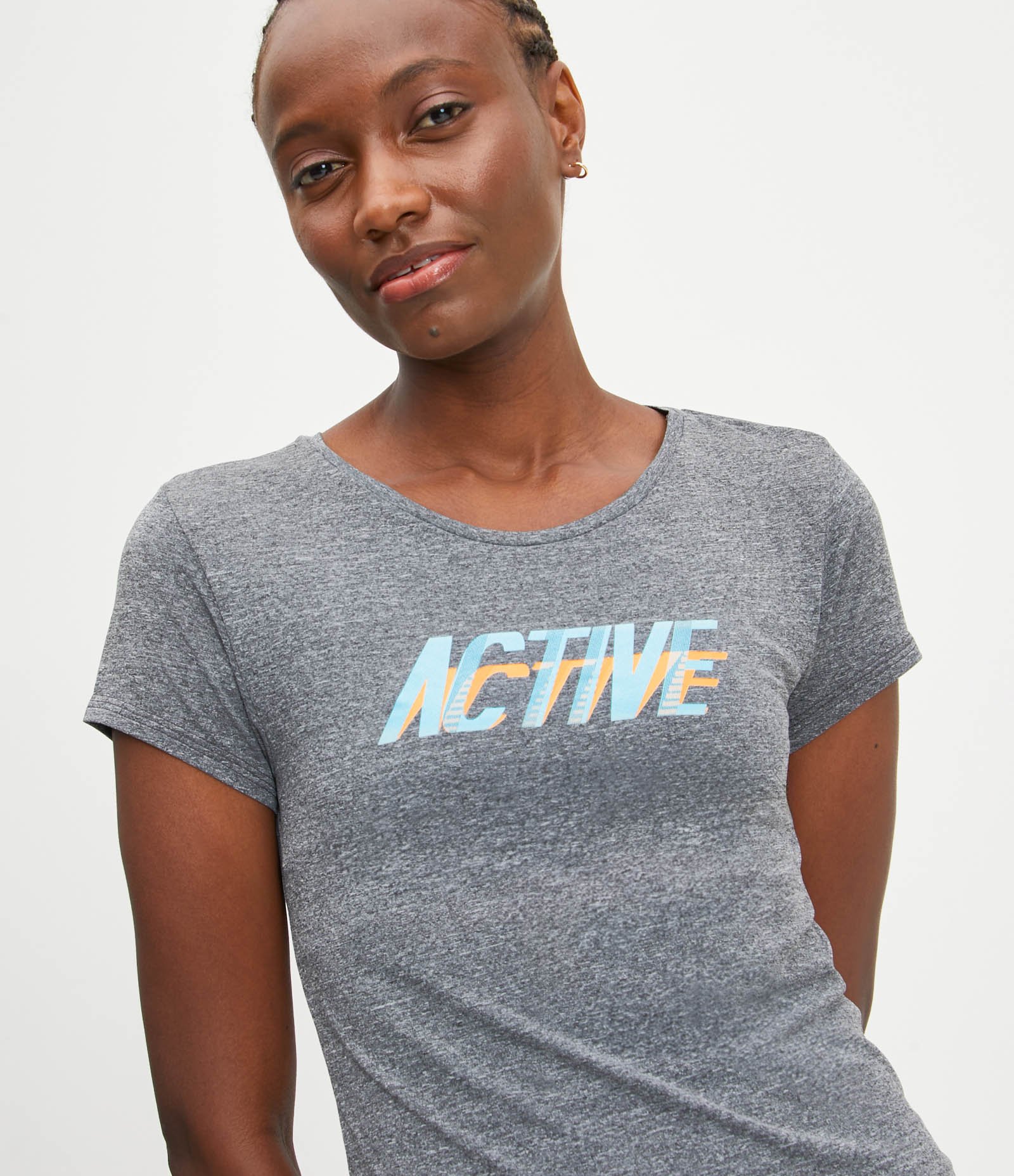 Camiseta Esportiva em Poliamida com Estampa Active Cinza 1