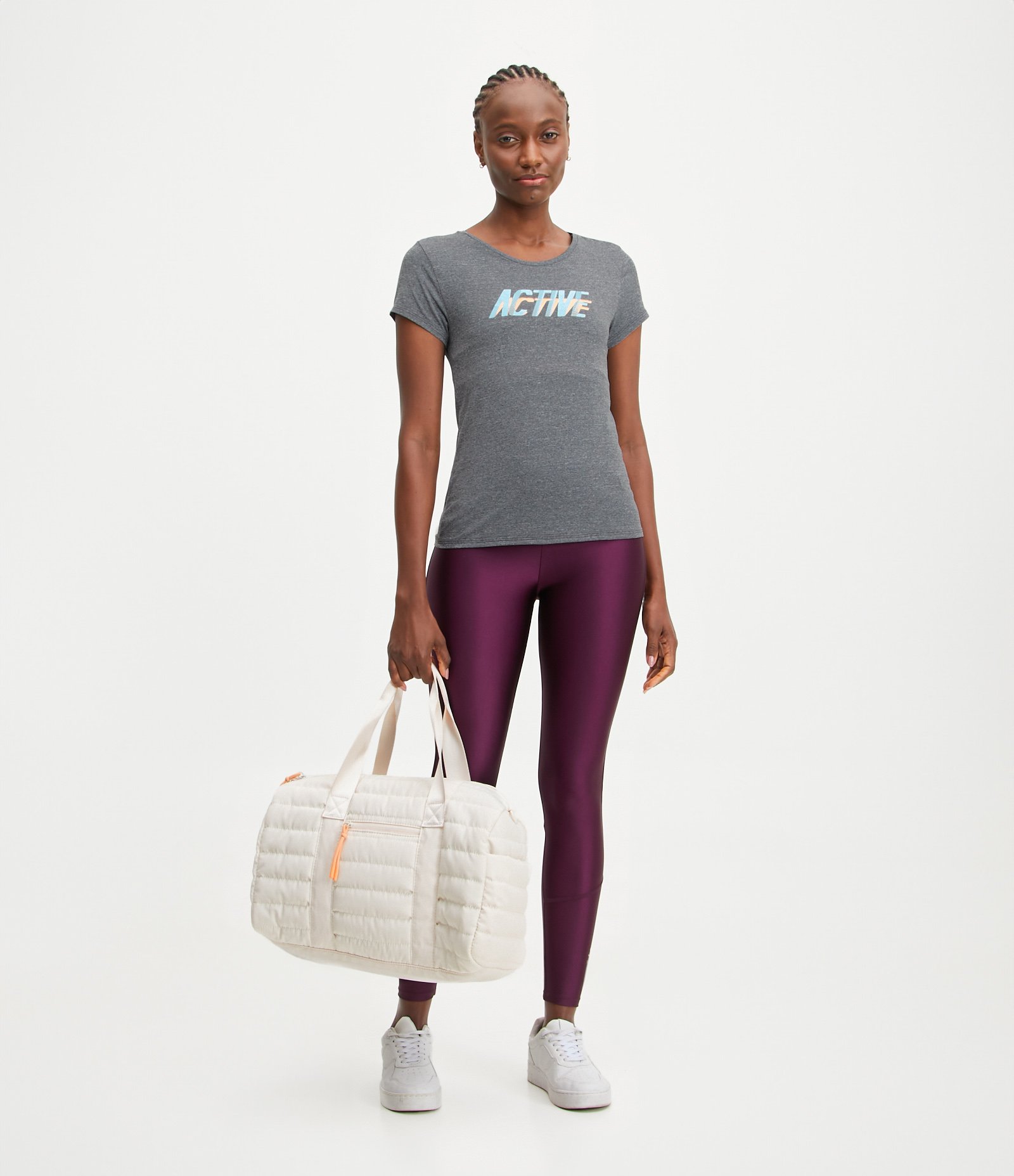 Camiseta Esportiva em Poliamida com Estampa Active Cinza 2