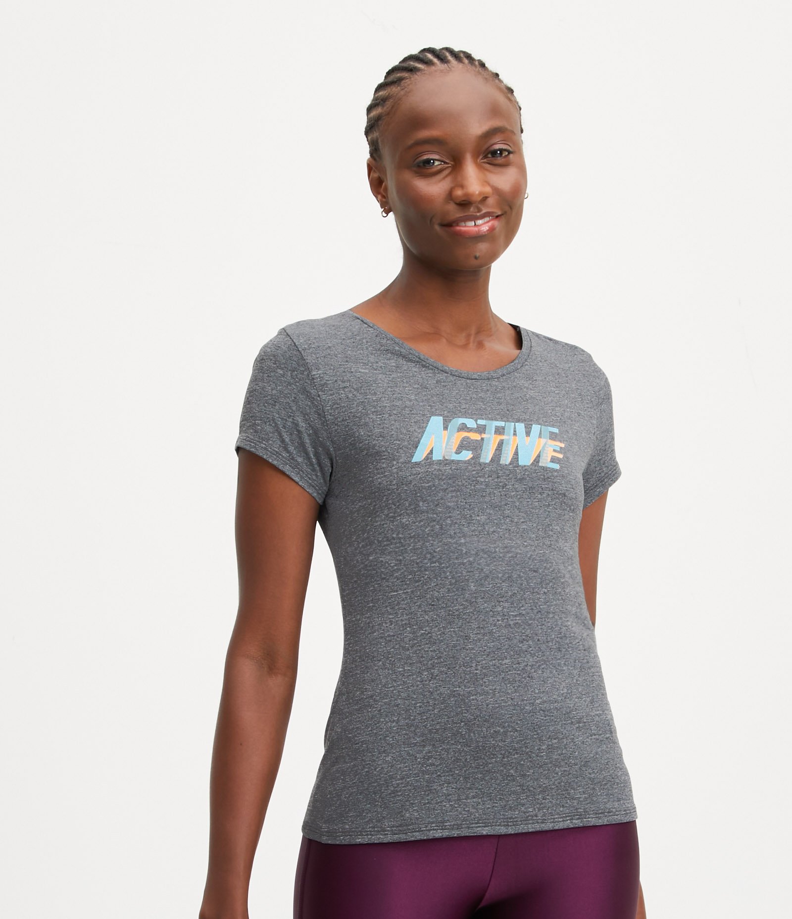 Camiseta Esportiva em Poliamida com Estampa Active Cinza 3