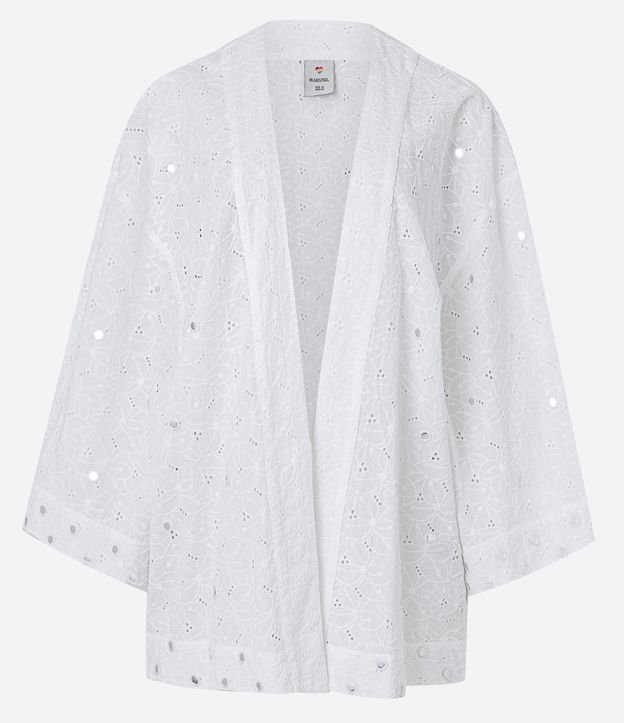 Kimono Alongado em Laise com Textura Floral e Espelhinhos Bordados Branco 5