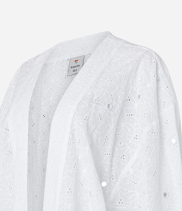 Kimono Alongado em Laise com Textura Floral e Espelhinhos Bordados Branco 6