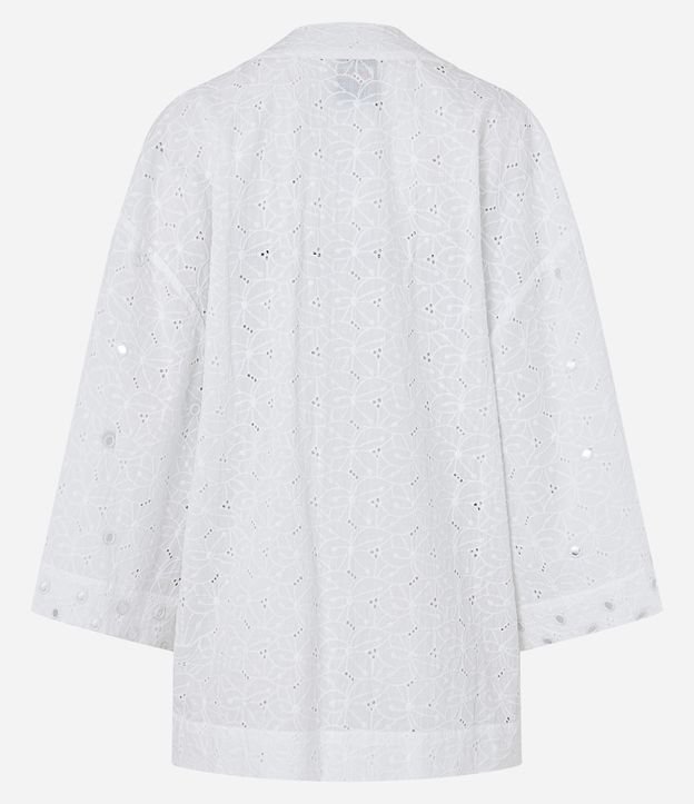 Kimono Alongado em Laise com Textura Floral e Espelhinhos Bordados Branco 7