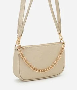 Bolsa Shoulder Baguete com Alça de Ombro e Detalhe Corrente