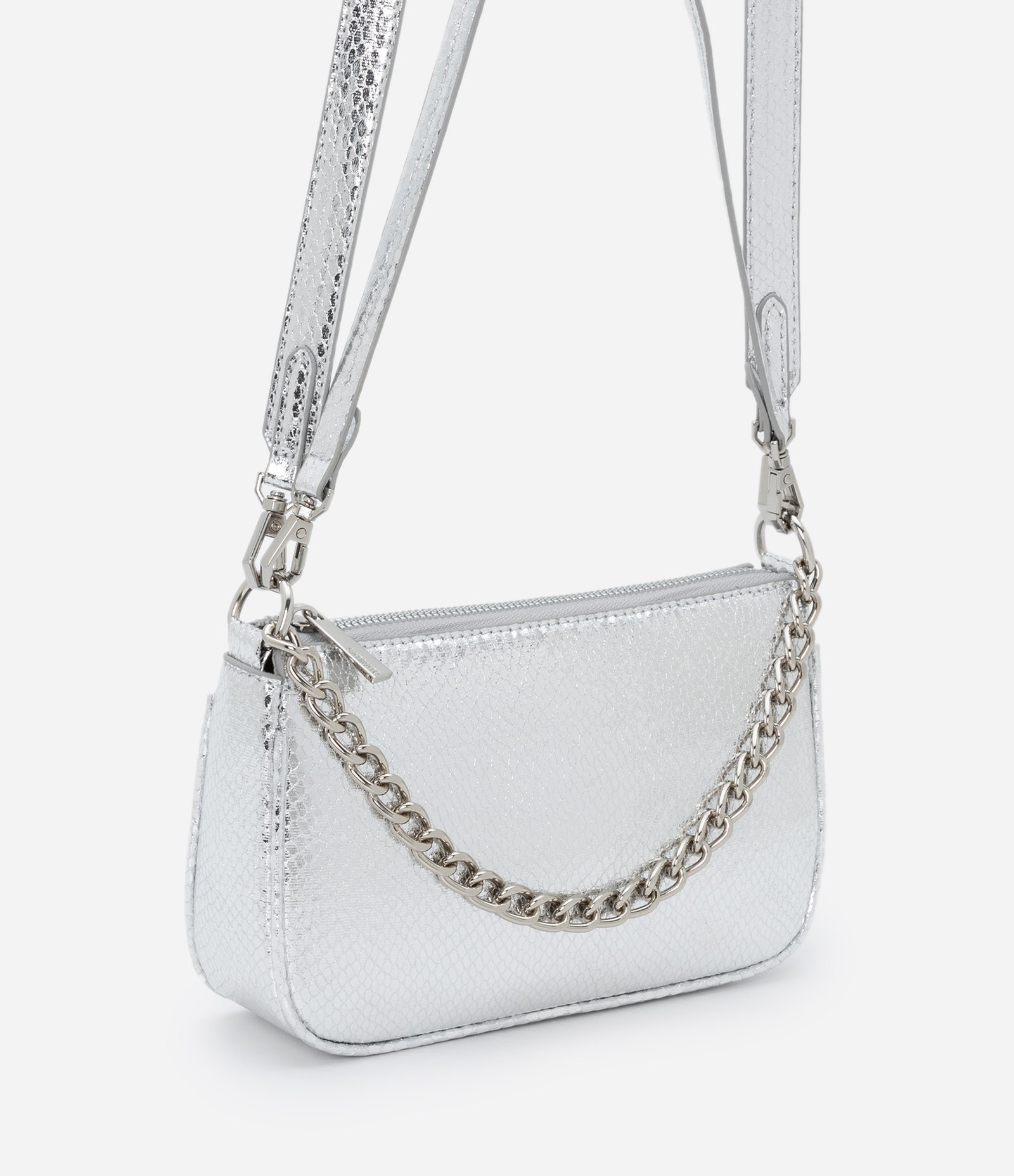 Bolsa Shoulder Baguete com Corrente Prata 2