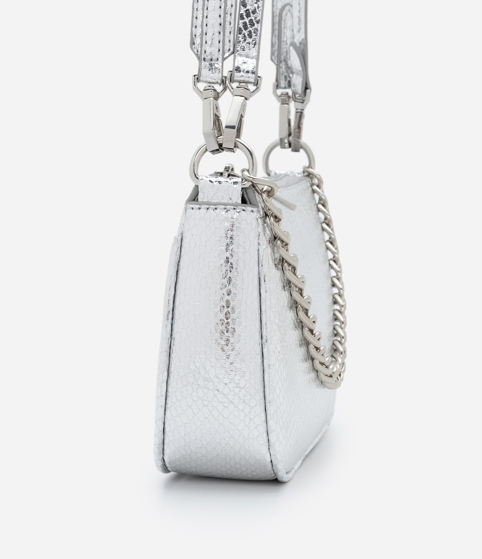 Bolsa Shoulder Baguete com Corrente Prata 3