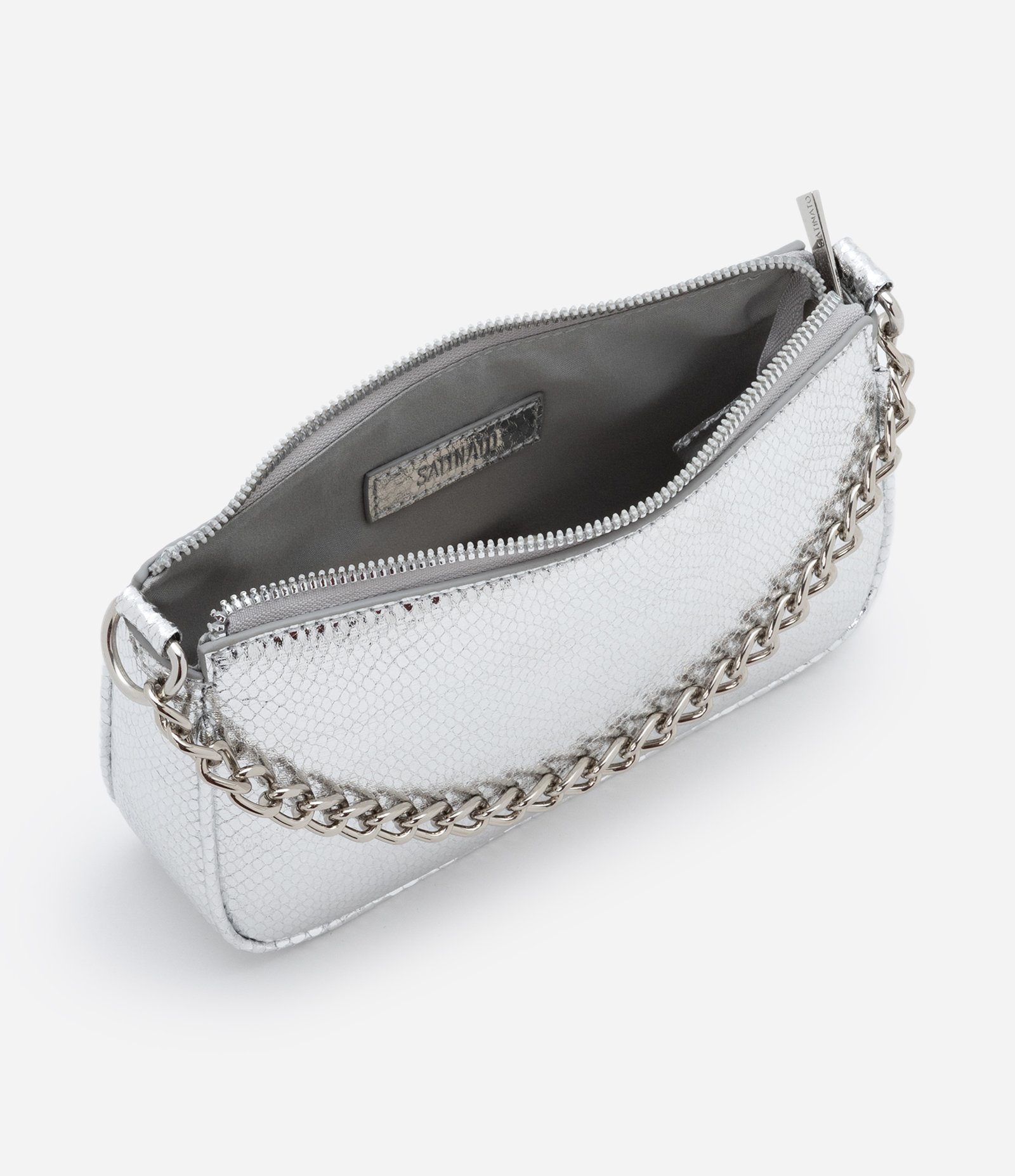 Bolsa Shoulder Baguete com Corrente Prata 6