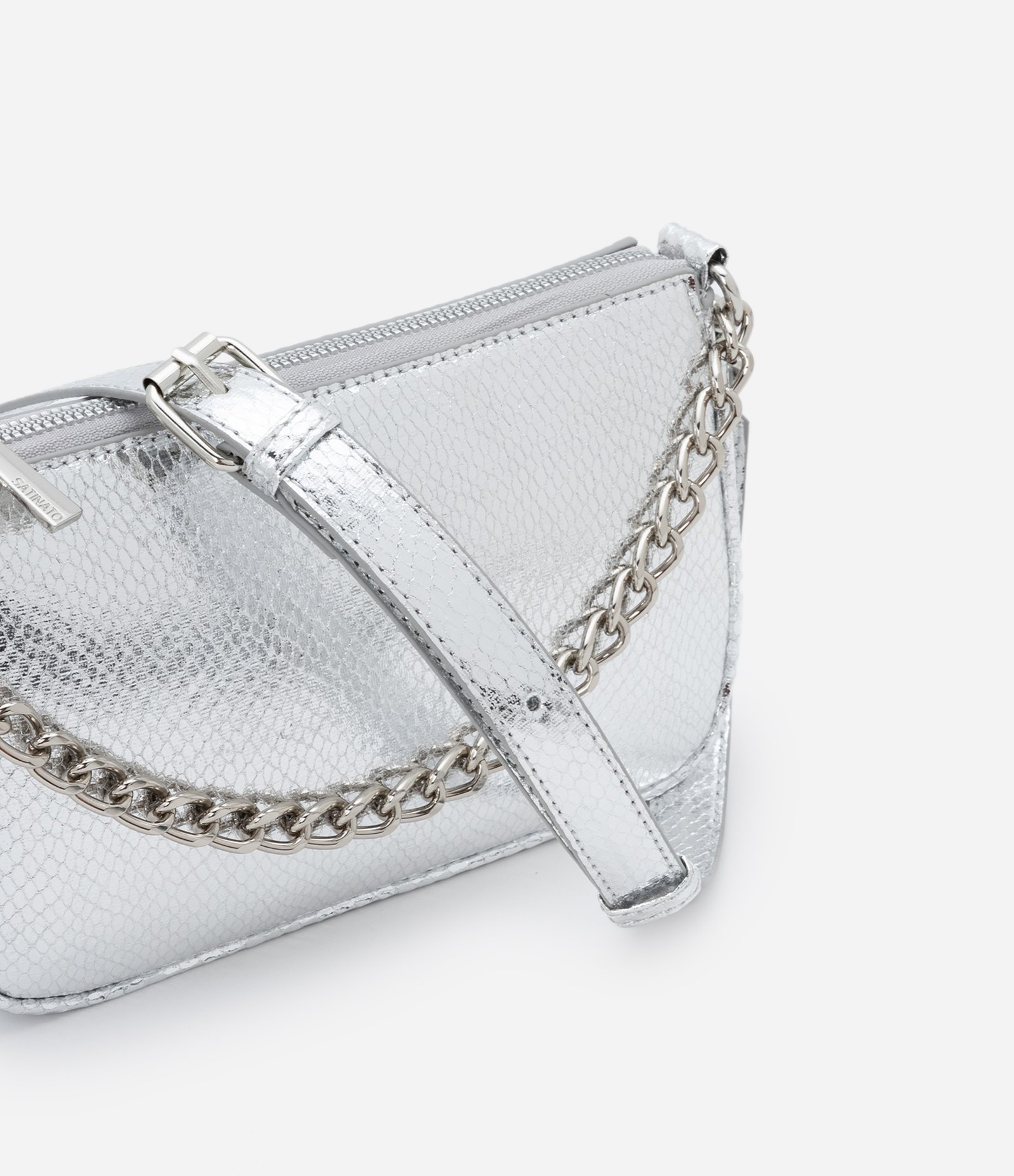 Bolsa Shoulder Baguete com Corrente Prata 7