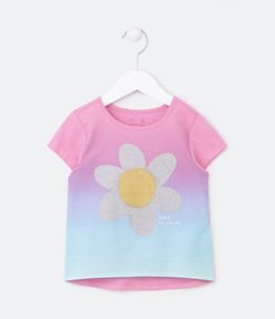 Blusa Infantil Dip Dye com Estampa de Margarida com Glitter - Tam 1 a 5 Anos