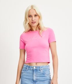 Blusinha Cropped em Meia Malha com Lettering Sad But Fab
